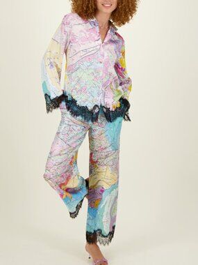 ME369 Cora Pants – Aerial Photograph Print | Matching Set | NWT | Size S